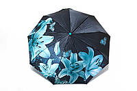 Женский атласный зонт с бирюзовыми цветами