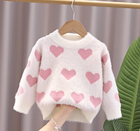 Пуловер светлый с сердечками для девочек размер 90