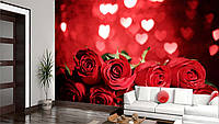 3D Фото обои "Красные розы и белые сердечка" - Любой размер! Читаем описание!