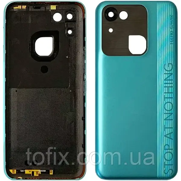 Задня панель корпусу (кришка акумулятора) Tecno Spark 8С (KG5k) зі склом камери, оригінал, Turquoise Cyan