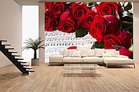 3D Фото обои "Красные розы и ноты" - Любой размер! Читаем описание!