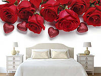3D Фото обои "Красные розы и сердечка" - Любой размер! Читаем описание!