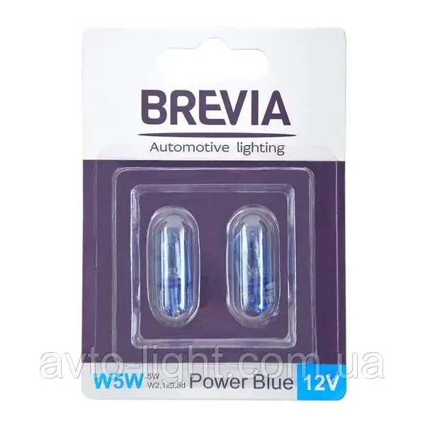 Лампа 12V (бесець.) W5W Brevia (12328B2) Power Blue W2.1 x9.5d блістер 2 шт. (10/200 шт./ясть)