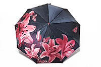 Женский атласный зонт с бордовыми цветами