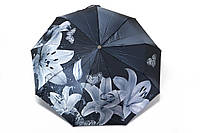 Женский атласный зонт с серыми цветами