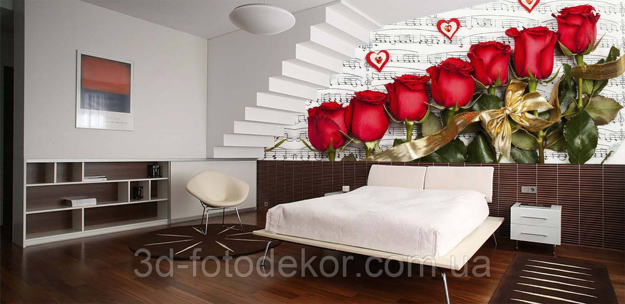 3D Фото шпалери "Ноти та Червоні троянди" - Будь-який розмір! Читаємо опис!