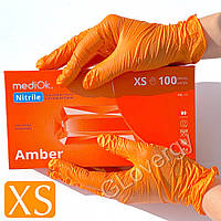 Перчатки нитриловые оранжевого цвета Mediok Amber размер XS, 100 шт