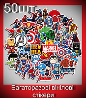 Набор наклеек виниловых многоразовых водоотталкивающих KUBISTICKERS MARVEL (Марвел) супергерои 50 шт -