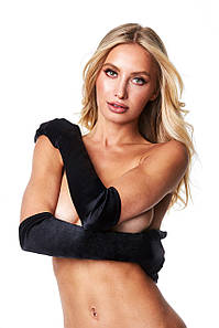 Високі атласні рукавички BACI SATIN OPERA GLOVE, BLACK O\S