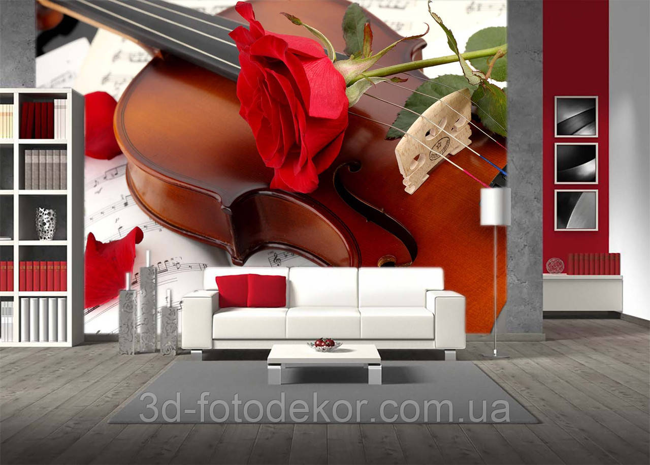 3D Фото шпалери "Троянда на скрипці" - Будь-який розмір! Читаємо опис!