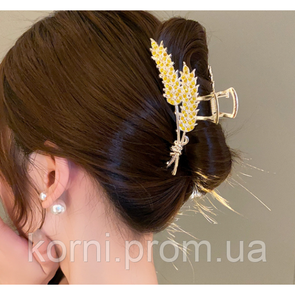 Жіноча шпилька для волосся крабик у вигляді пшеничних колосів золото символ України(NST)