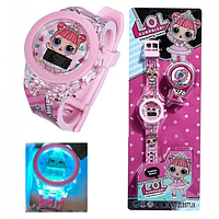 Дитячий електронний наручний годинник з LED підсвічуванням для дівчинки 2 в 1 Lol (Ляльки Лол) Light Watch (NST)
