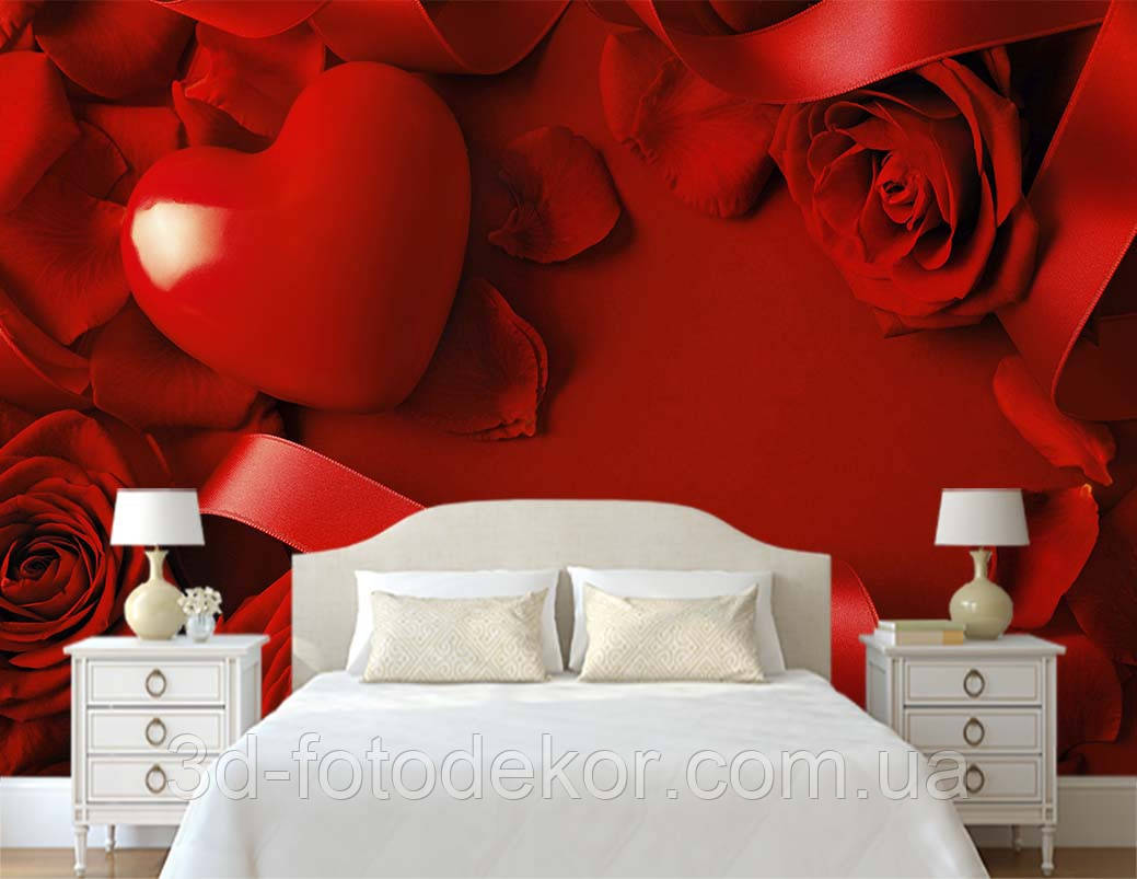 3D Фото шпалери "Троянди та серце" - Будь-який розмір! Читаємо опис!, фото 1