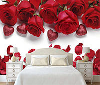 3D Фото шпалери "Троянди з сердечками та пелюстками" - Будь-який розмір! Читаємо опис!
