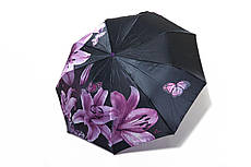 Жіноча атласна автоматична парасолька з фіолетовою квіткою