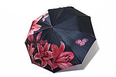 Жіноча атласна автоматична парасолька з бордовою квіткою