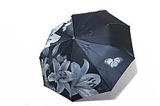 Жіноча атласна автоматична парасолька із сірою квіткою