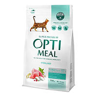 Сухий корм для дорослих стерилізованих котів Optimeal з індичка та овес 700 г