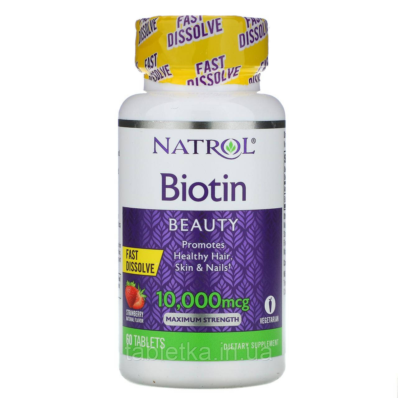 Natrol, Біотин, максимальна ефективність, полуниця, 10 000 мкг, 60 таблеток Дніпр