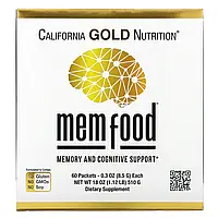 California Gold Nutrition, MEM Food, для поддержки памяти и когнитивных функций, 60 пакетиков по 8,5 г Днепр