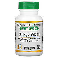 California Gold Nutrition, EuroHerbs, экстракт гинкго билоба, европейское качество, 120 мг, 60 растительных
