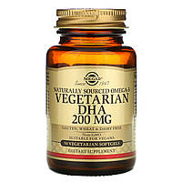 Solgar, Натуральная Омега-3, ДГК растительного происхождения, 200 мг, 50 вегетарианских мягких желатиновых