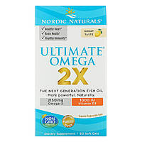 Nordic Naturals, Ultimate Omega 2X с витамином D3, лимон, 60 мягких желатиновых капсул Днепр