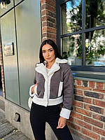 Дубленка с мехом короткая женская теплая серая размер S, M, L, XL | Куртка женская барашек 44, Серый