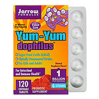 Jarrow Formulas, Yum-Yum Dophilus, без сахара, с натуральным ароматизатором со вкусом малины, 120 жевательных