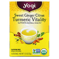 Yogi Tea, Sweet Ginger Citrus Turmeric Vitality, без кофеина, 16 чайных пакетиков, 1,12 унции (32 г) Днепр