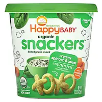 Happy Family Organics, Organic Snackers, сливочный шпинат и морковь, 42,5 г (1,5 унции) Днепр