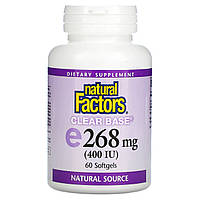 Natural Factors, Clear Base Vitamin E, 268 мг (400 МЕ), 60 мягких таблеток Днепр