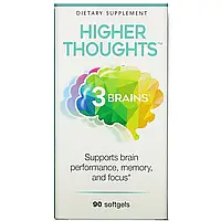 Natural Factors, 3 Brains, Higher Thoughts, добавка для поддержки работы мозга, 90 капсул Днепр