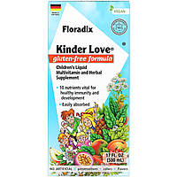 Gaia Herbs, Floradix, Kinder Love, жидкая мультивитаминная и травяная добавка для детей, без глютена, 500 мл