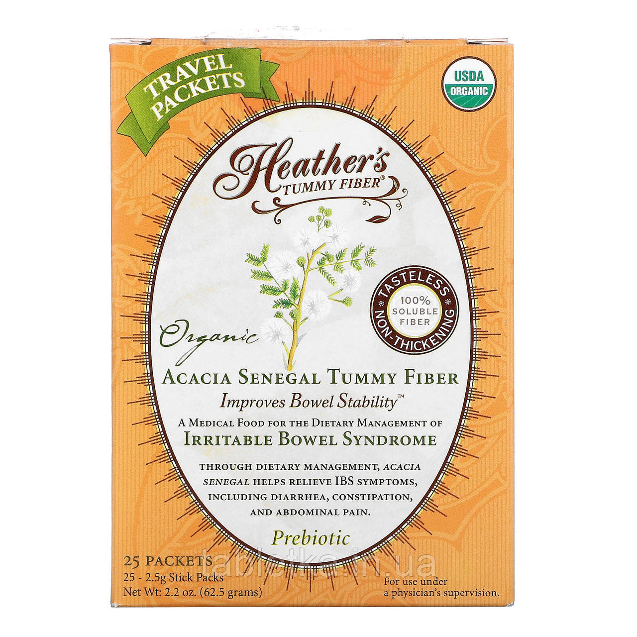 Heather's Tummy Care, органічна клітковина сенегальської акації, 25 стиків, по 2,5 г кожен