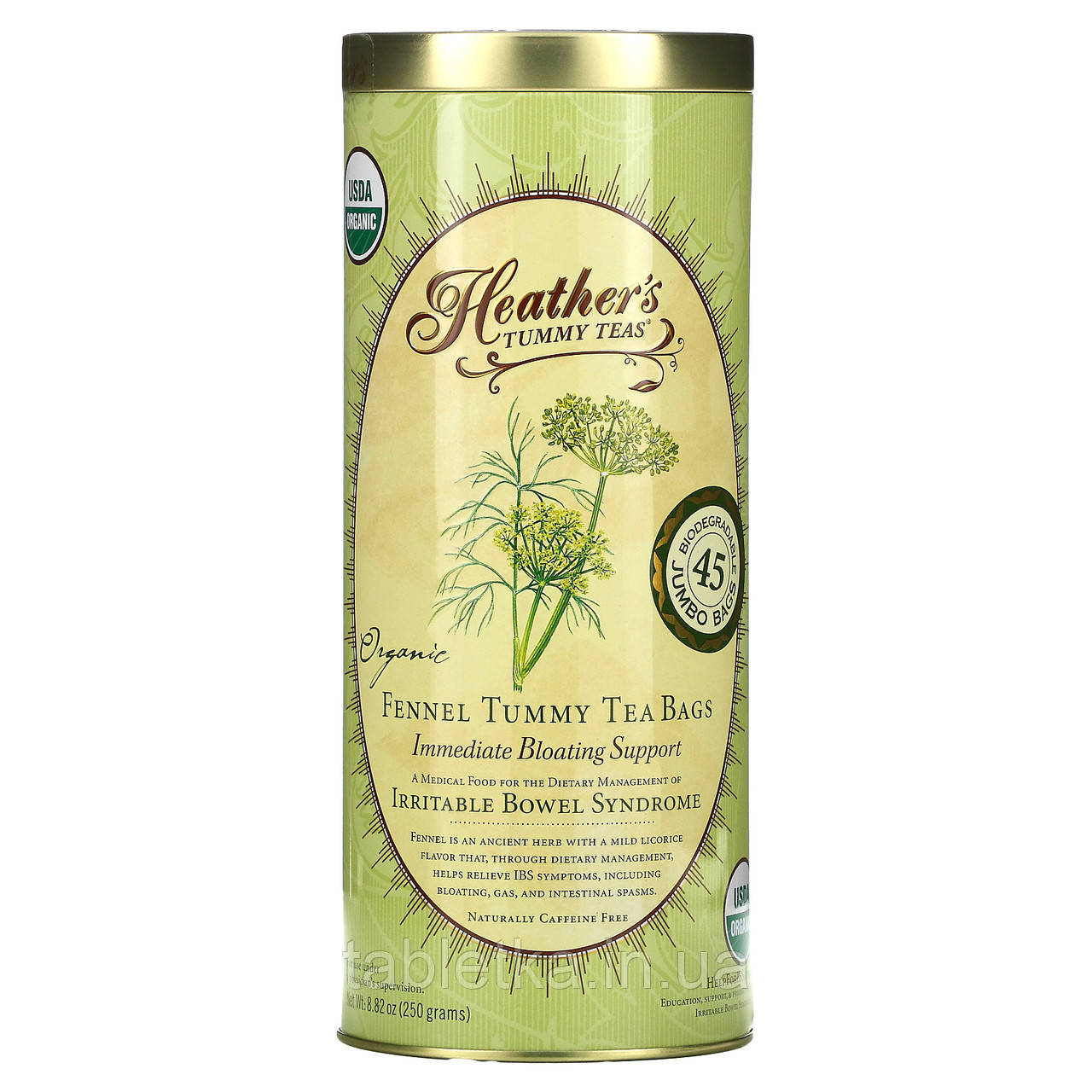 Heather's Tummy Care, Чай від живота, пакетики з натуральним фенхелем, без кофеїну, 45 пакетиків, 8.82 унцій