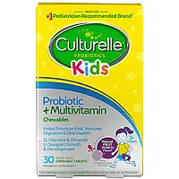 Culturelle, Для детей, жевательные таблетки с пробиотиками и мультивитаминами, для детей от 3 лет, натуральный