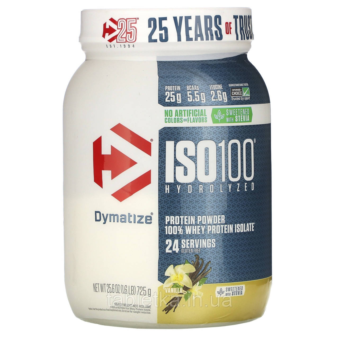 Dymatize Nutrition, ISO100, гідролізований 100% ізолят сироваткового протеїну, ваніль, 725 г (1,6 фунта)