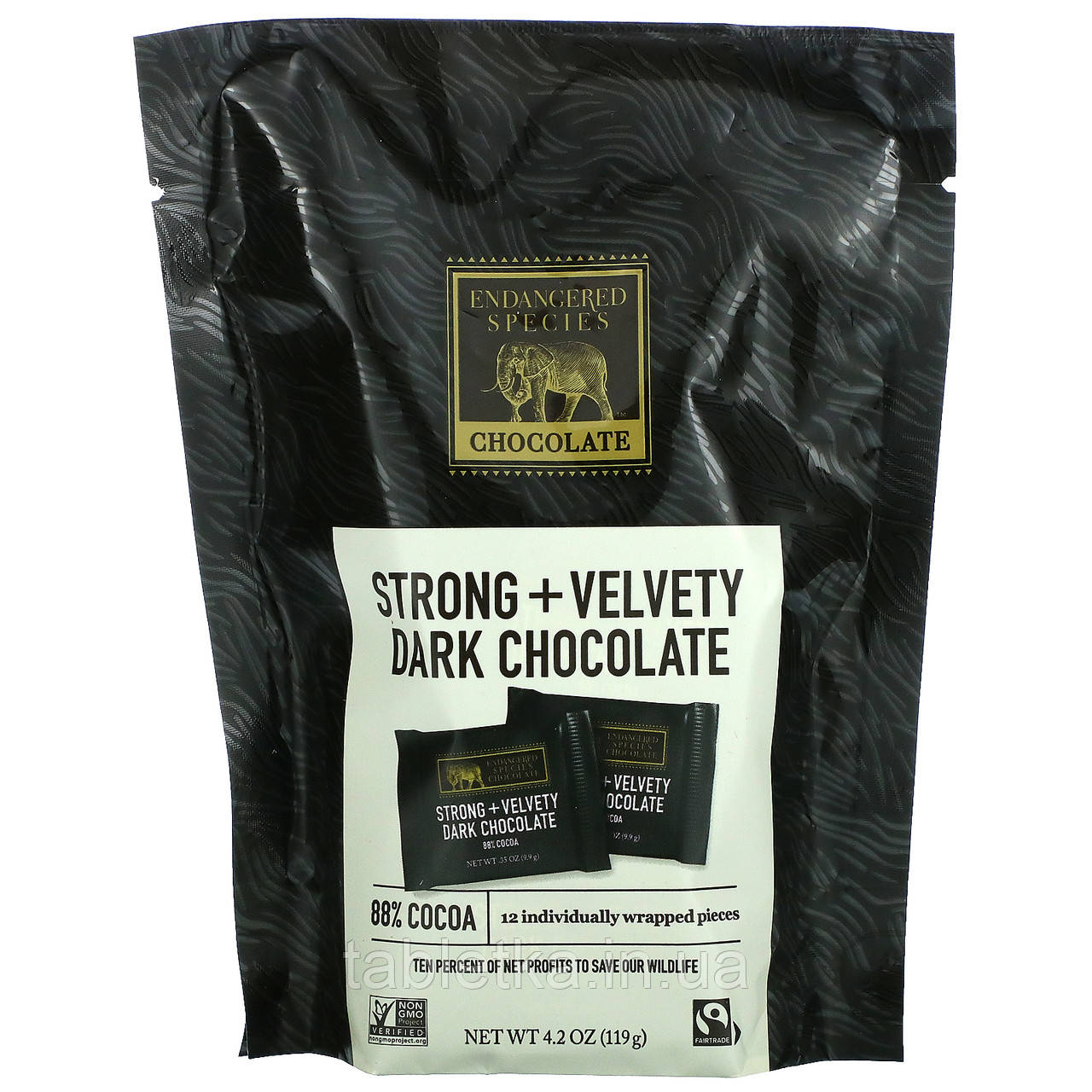 Endangered Species Chocolate, насичений темний шоколад, 88% какао, 12 шт. в індивідуальному пакованні, 119 г