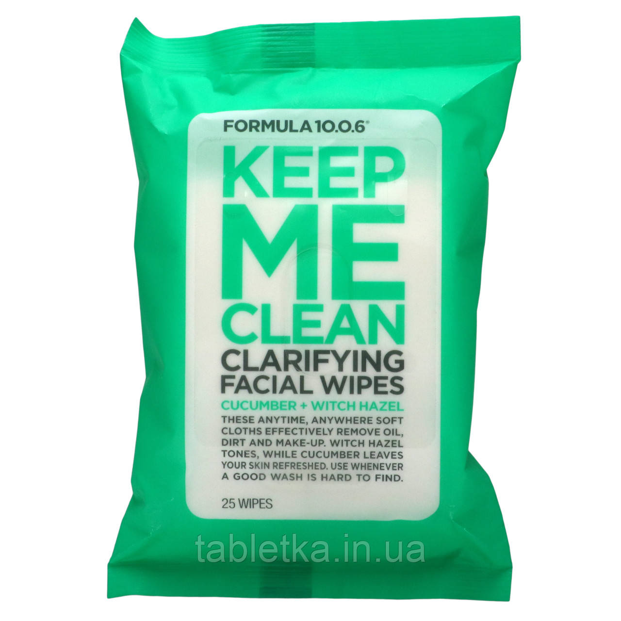 Formula 10.0.6, Keep Me Clean, очисні серветки для обличчя, з огірком і гамамелісом, 25 серветок