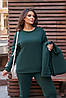 Жіночий Батальний однотонний костюм трійка Жилетка на синтепоні та теплий флісовий костюм Колірзелений, фото 3