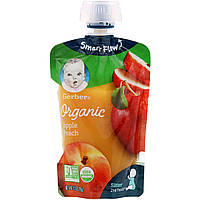 Gerber, Smart Flow, Органическое детское питание, яблоки и летние персики, 99 г (3,5 унции) Днепр