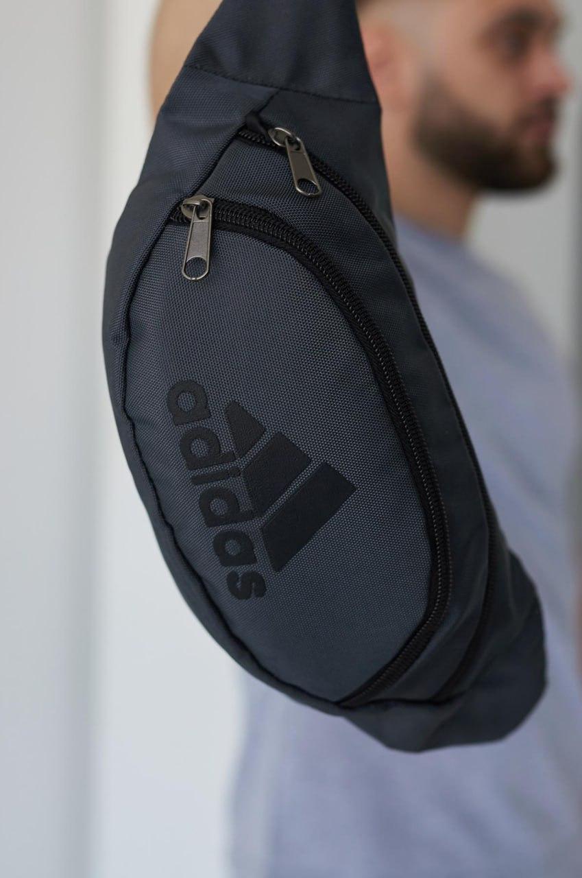 Сумка через плече Adidas поясна чоловіча жіноча темно-сіра бананка сумка на пояс адідас
