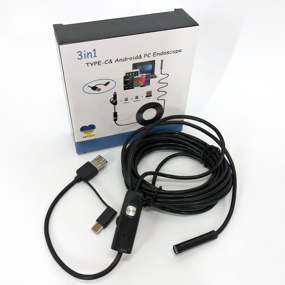 Камера эндоскоп с кабелем на 2 метра 7 мм USB/micro USB ZV-461 с подсветкой - фото 1 - id-p1853758837