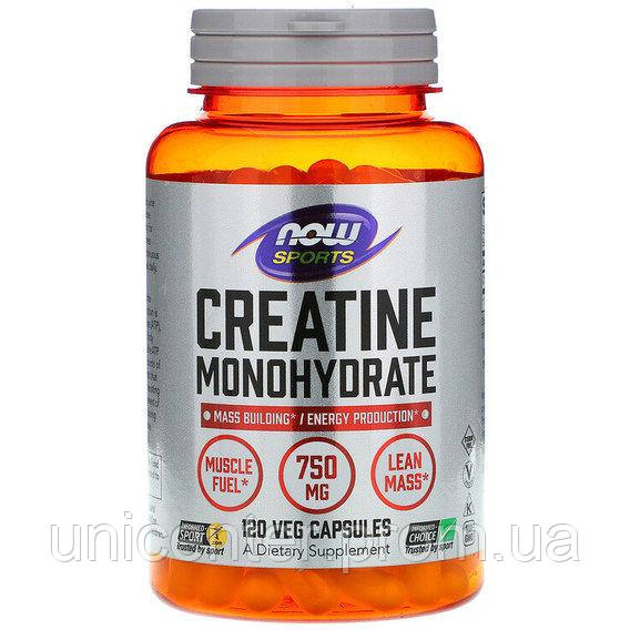 Креатин моногидрат NOW Foods Creatine Monohydrate 750 mg 120 Veg Caps UC, код: 7611062 - фото 1 - id-p1977546433