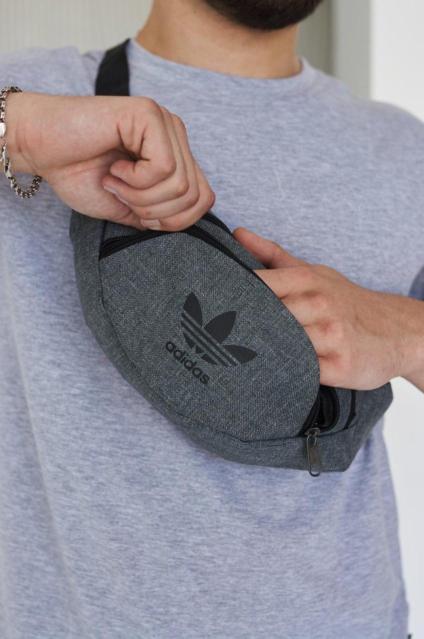 Бананка поясна Adidas чоловіча жіноча сіра меланж сумка на пояс через плече адідас