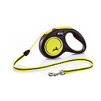 Поводок рулетка для собак мелких и средних пород Flexi New Neon S 5 м до 12 кг желтый UC, код: 7722068