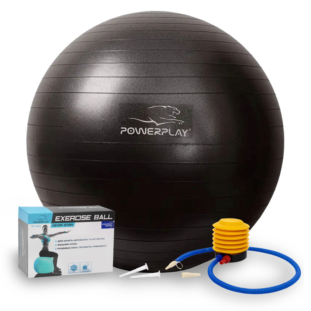 М'яч для фітнесу (фітбол) PowerPlay 4001 Ø65 cm Gymball  Чорний + помпа