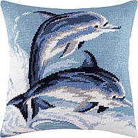 Набір для вишивання декоративної подушки Чарівниця Дельфіни 40×40 см V-16 DM, код: 7242971