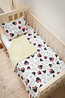 Теплый комплект в детскую кроватку с овчиной для малышей 2 предмета (одеяло, подушка) BST Белый с красным